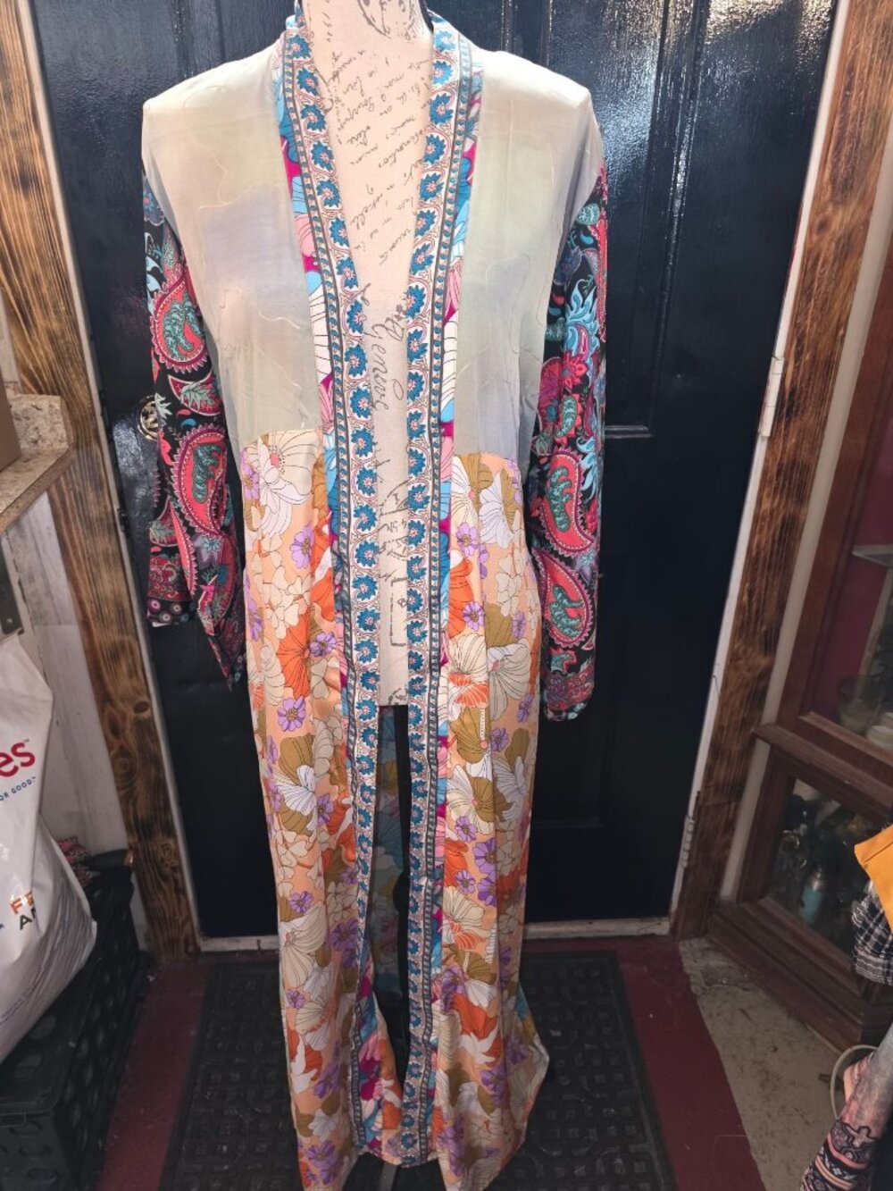 Floral & Paisley Long Silk Duster Kimono With Belt 100% Silk Made In India